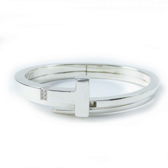 TIFFANY&Co. bracelet Main: AG925, Part: Diamond Silver T-Square Wrap Bangle Bracelet Women Used Authentic