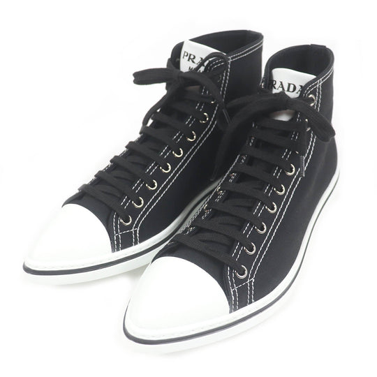 PRADA High cut sneakers 2TG177 Main: Canvas, Part: Leather Black White POINTY HIGH-TOP SNEAKERS SHOES mens 5 1/2 Used Authentic