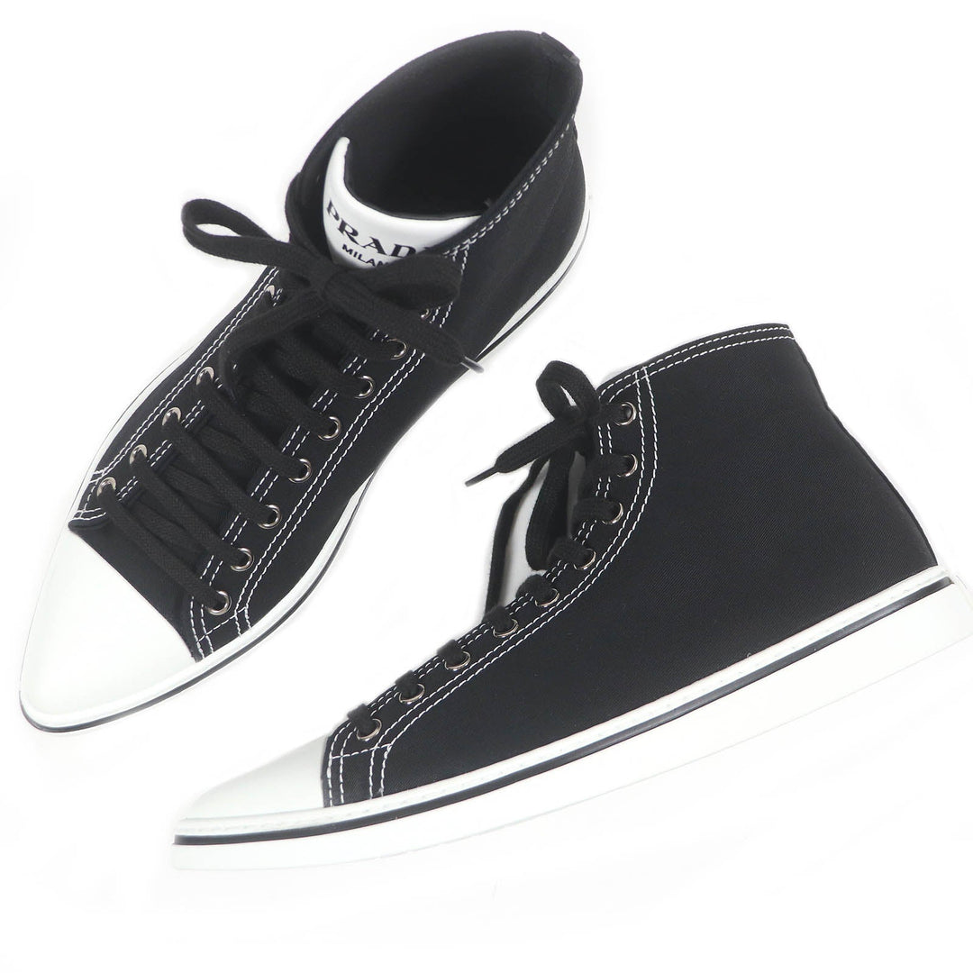 PRADA High cut sneakers 2TG177 Main: Canvas, Part: Leather Black White POINTY HIGH-TOP SNEAKERS SHOES mens 5 1/2 Used Authentic
