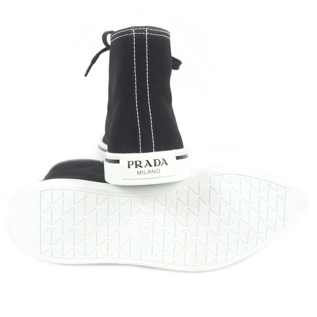 PRADA High cut sneakers 2TG177 Main: Canvas, Part: Leather Black White POINTY HIGH-TOP SNEAKERS SHOES mens 5 1/2 Used Authentic