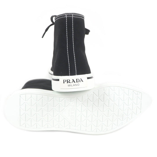 PRADA High cut sneakers 2TG177 Main: Canvas, Part: Leather Black White POINTY HIGH-TOP SNEAKERS SHOES mens 5 1/2 Used Authentic