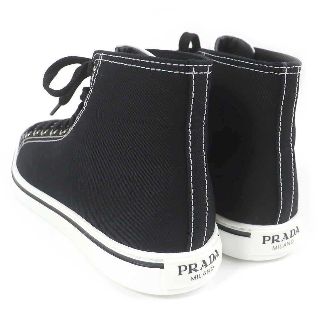 PRADA High cut sneakers 2TG177 Main: Canvas, Part: Leather Black White POINTY HIGH-TOP SNEAKERS SHOES mens 5 1/2 Used Authentic