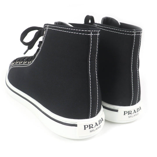 PRADA High cut sneakers 2TG177 Main: Canvas, Part: Leather Black White POINTY HIGH-TOP SNEAKERS SHOES mens 5 1/2 Used Authentic