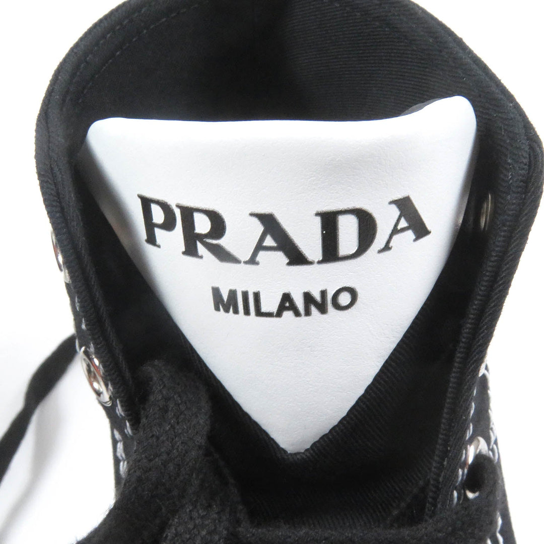 PRADA High cut sneakers 2TG177 Main: Canvas, Part: Leather Black White POINTY HIGH-TOP SNEAKERS SHOES mens 5 1/2 Used Authentic