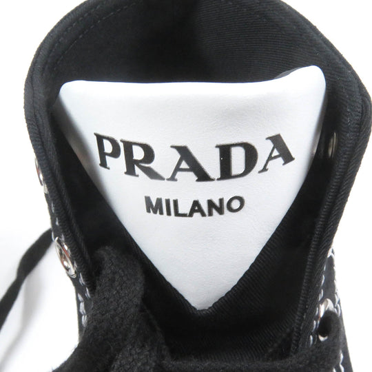 PRADA High cut sneakers 2TG177 Main: Canvas, Part: Leather Black White POINTY HIGH-TOP SNEAKERS SHOES mens 5 1/2 Used Authentic