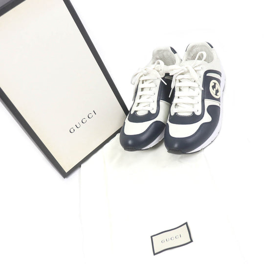 GUCCI Low cut sneakers 426184 Main: Leather Navy white mens 8 1/2 Used Authentic