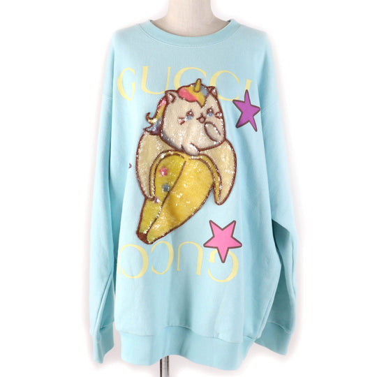 GUCCI sweat 617964 Main: 100% cotton, some: 75% silk, some: 25% polyester, some: sequins, some: polyester Light blue Women XL Used Authentic