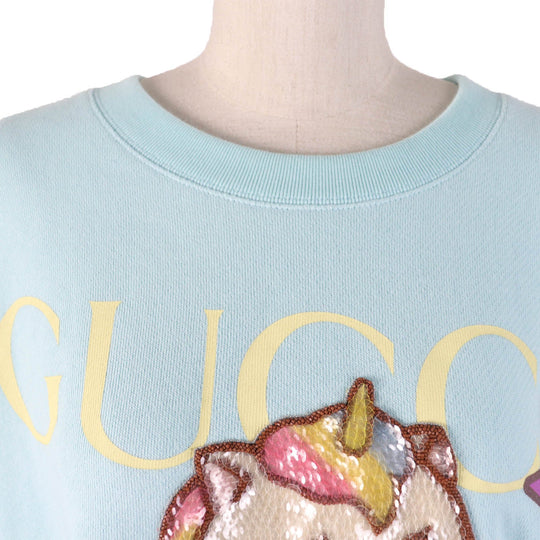 GUCCI sweat 617964 Main: 100% cotton, some: 75% silk, some: 25% polyester, some: sequins, some: polyester Light blue Women XL Used Authentic