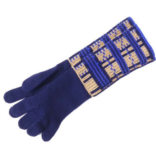 HERMES gloves Main: 100% cashmere Navy Brown Blue GANTS FEMME SLALOM MAILLE Women S Used Authentic