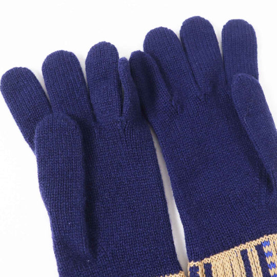 HERMES gloves Main: 100% cashmere Navy Brown Blue GANTS FEMME SLALOM MAILLE Women S Used Authentic