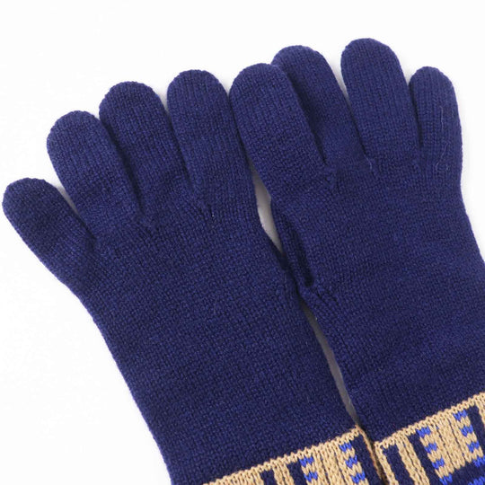 HERMES gloves Main: 100% cashmere Navy Brown Blue GANTS FEMME SLALOM MAILLE Women S Used Authentic