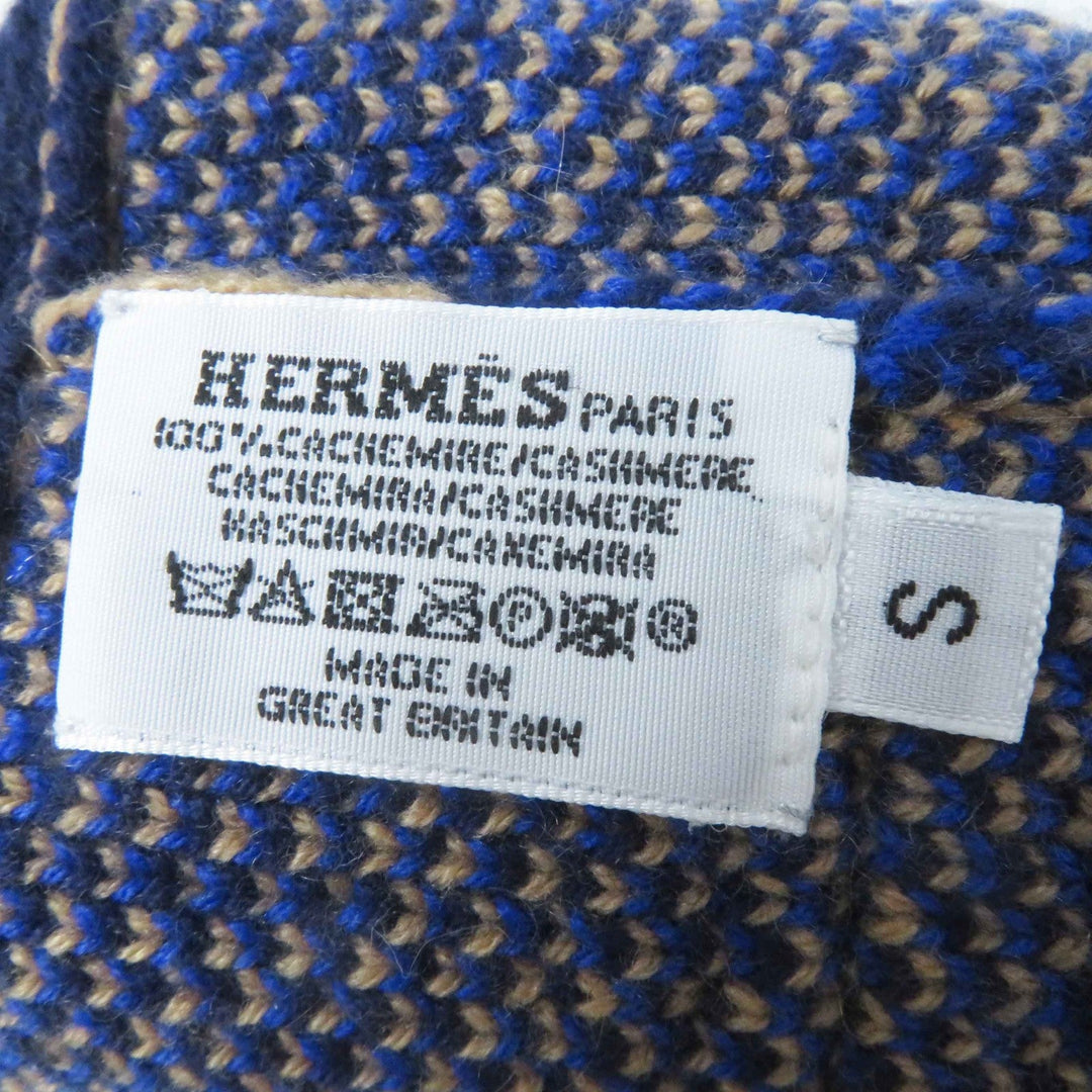 HERMES gloves Main: 100% cashmere Navy Brown Blue GANTS FEMME SLALOM MAILLE Women S Used Authentic