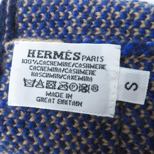 HERMES gloves Main: 100% cashmere Navy Brown Blue GANTS FEMME SLALOM MAILLE Women S Used Authentic