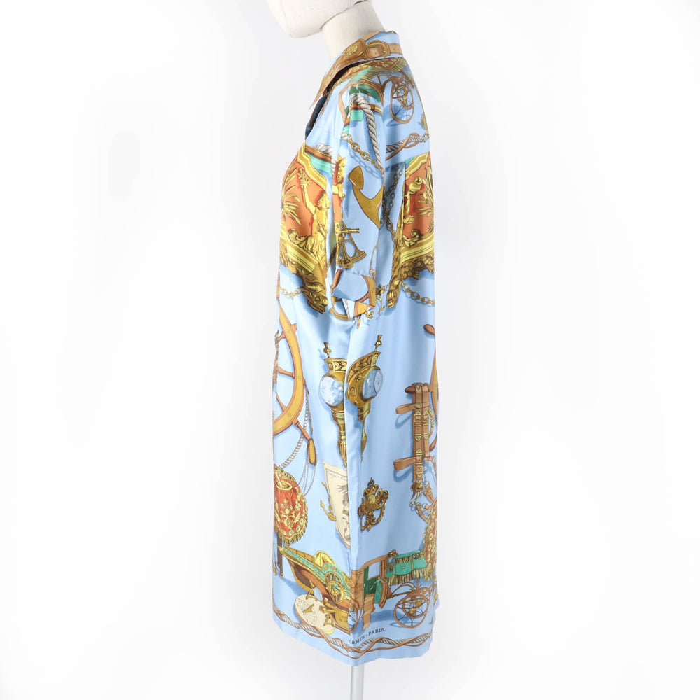 HERMES one piece Main: 100% silk Multi BATEAU A VAPEUR DE JOUFFROY DABBANS 1784 Steamboat Women 40 Used Authentic