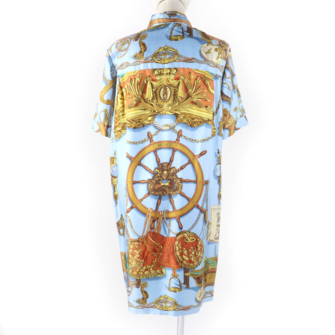 HERMES one piece Main: 100% silk Multi BATEAU A VAPEUR DE JOUFFROY DABBANS 1784 Steamboat Women 40 Used Authentic