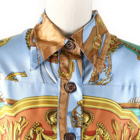 HERMES one piece Main: 100% silk Multi BATEAU A VAPEUR DE JOUFFROY DABBANS 1784 Steamboat Women 40 Used Authentic