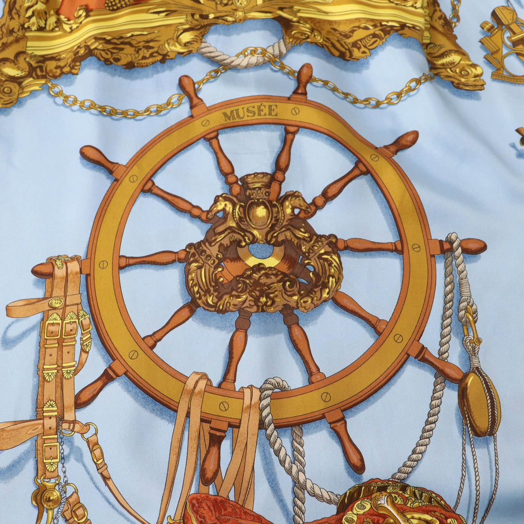 HERMES one piece Main: 100% silk Multi BATEAU A VAPEUR DE JOUFFROY DABBANS 1784 Steamboat Women 40 Used Authentic