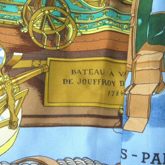 HERMES one piece Main: 100% silk Multi BATEAU A VAPEUR DE JOUFFROY DABBANS 1784 Steamboat Women 40 Used Authentic