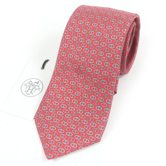 HERMES tie Main: 100% silk Rouge Gris mens Used Authentic