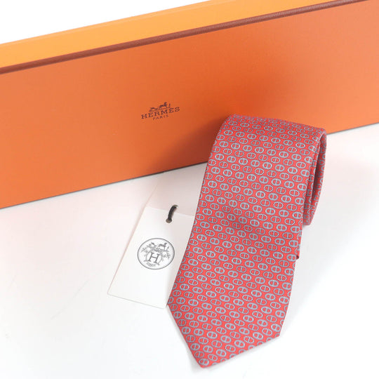 HERMES tie Main: 100% silk Rouge Gris mens Used Authentic