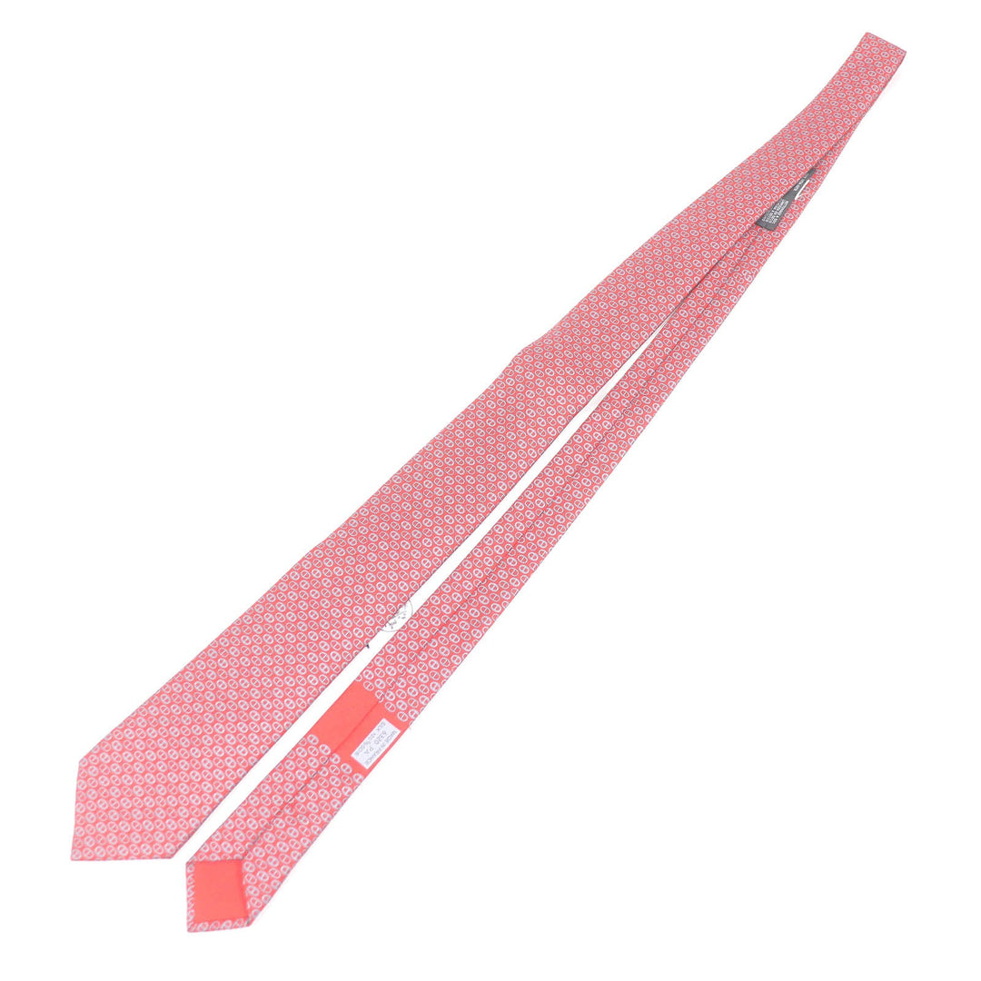 HERMES tie Main: 100% silk Rouge Gris mens Used Authentic