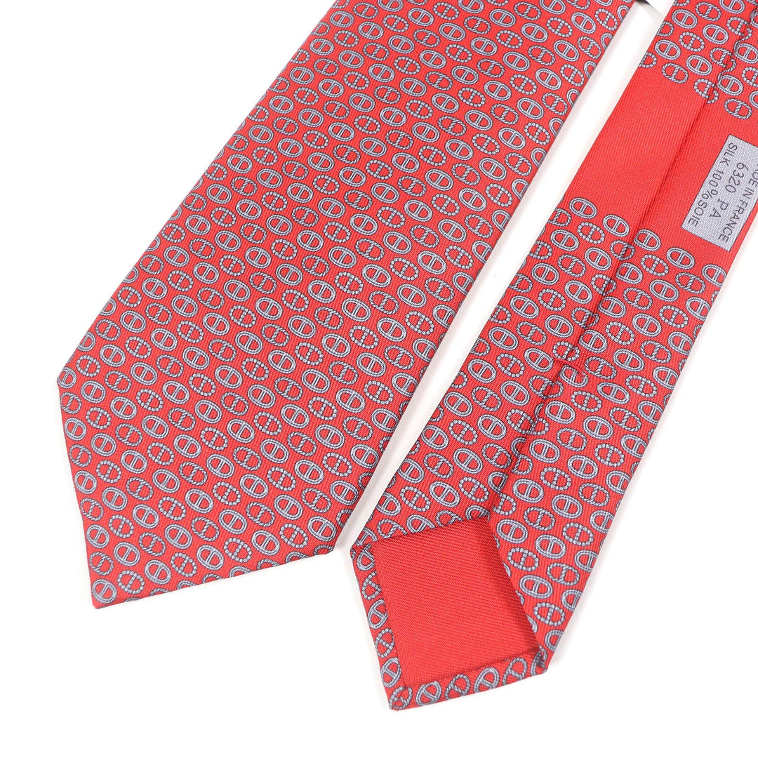 HERMES tie Main: 100% silk Rouge Gris mens Used Authentic