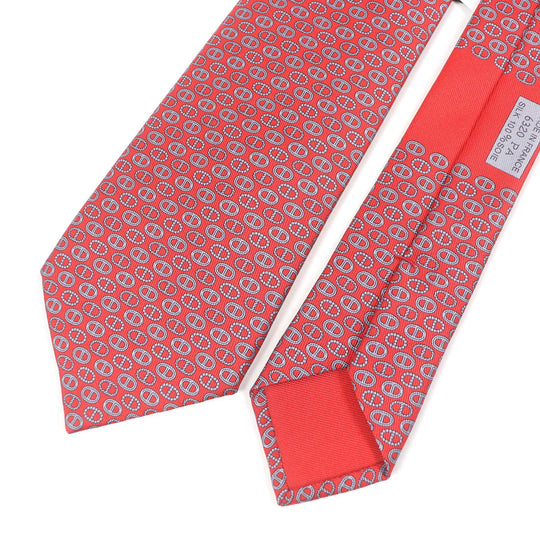HERMES tie Main: 100% silk Rouge Gris mens Used Authentic