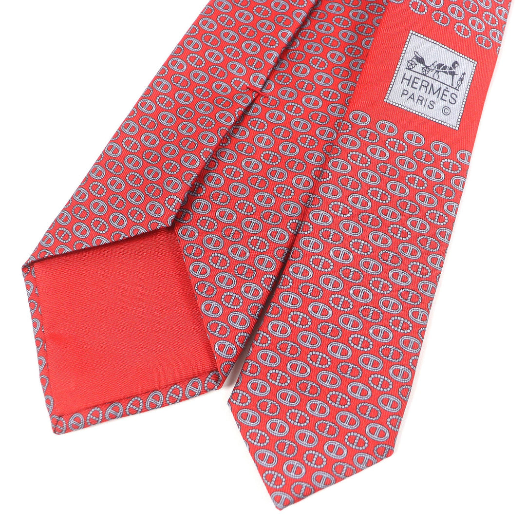 HERMES tie Main: 100% silk Rouge Gris mens Used Authentic
