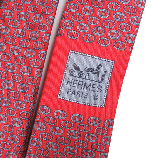 HERMES tie Main: 100% silk Rouge Gris mens Used Authentic