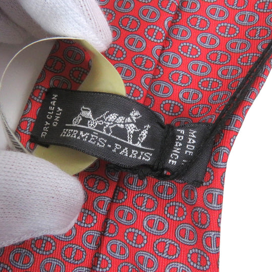 HERMES tie Main: 100% silk Rouge Gris mens Used Authentic