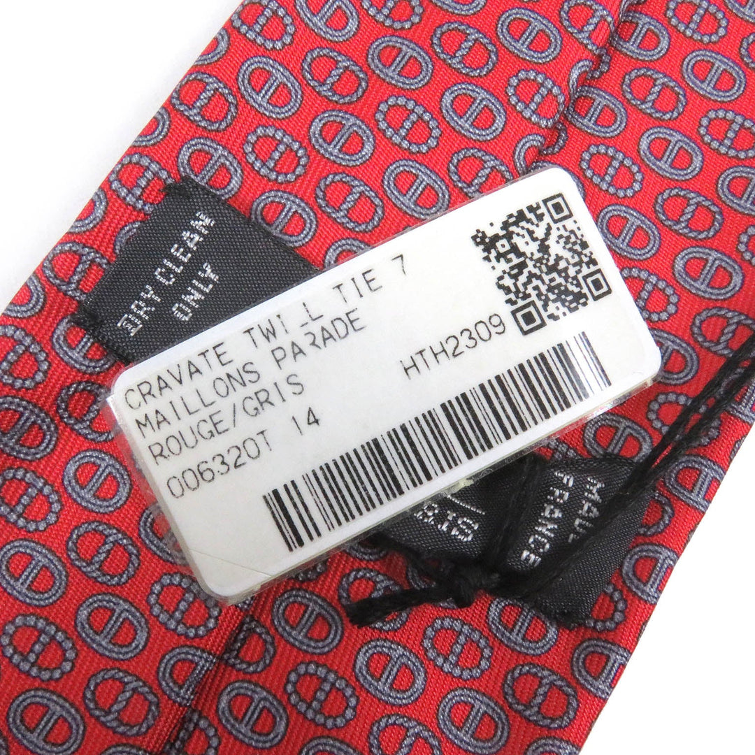 HERMES tie Main: 100% silk Rouge Gris mens Used Authentic