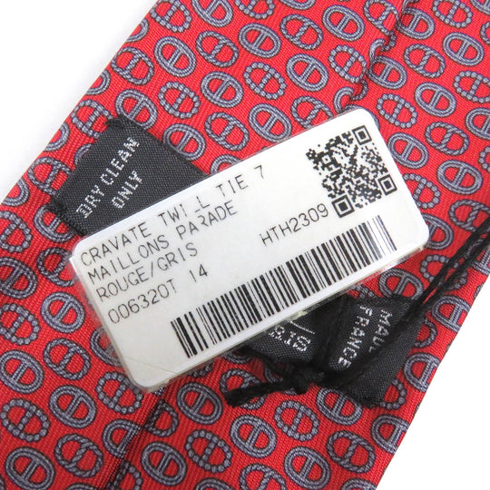 HERMES tie Main: 100% silk Rouge Gris mens Used Authentic