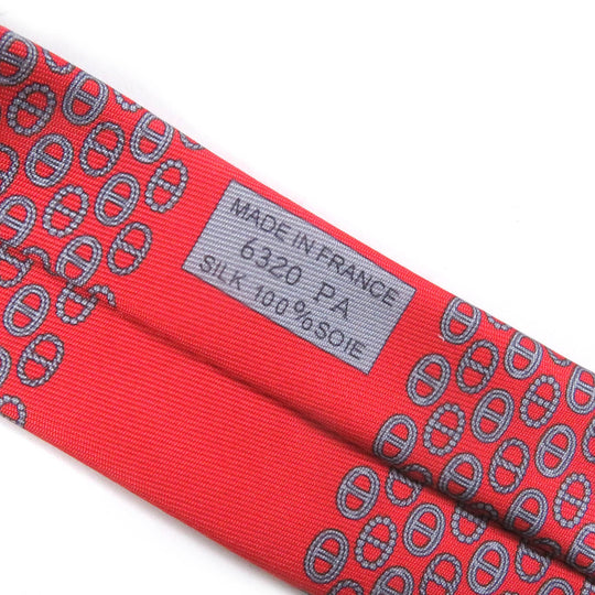 HERMES tie Main: 100% silk Rouge Gris mens Used Authentic
