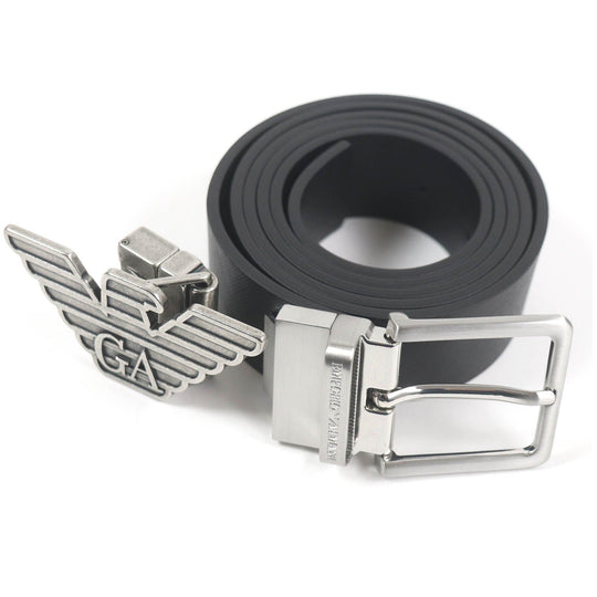 EMPORIO ARMANI belt Y4S270 YLP4X 88001 Main: Leather Silver black mens Used Authentic
