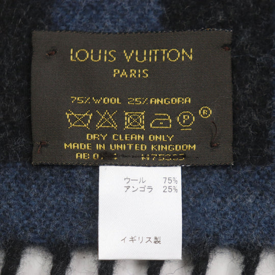 LOUIS VUITTON Scarf M75365 Main: 75% wool, Main: 25% angora Navy mens Used Authentic