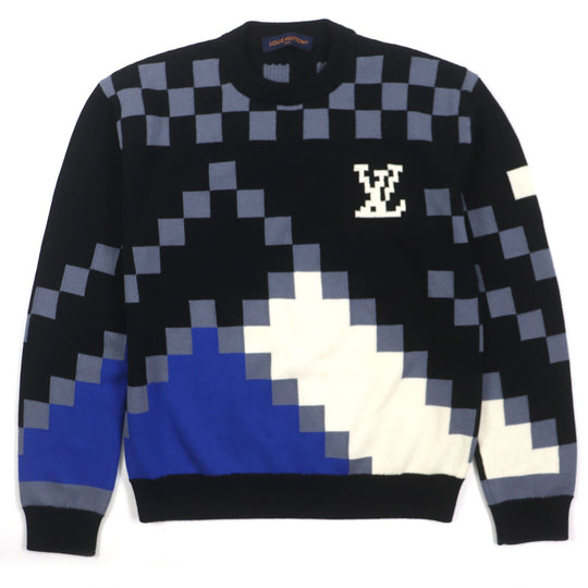 LOUIS VUITTON sweater Main: 100% wool Black Blue Multi LV Fair Isle Macro mens S Used Authentic