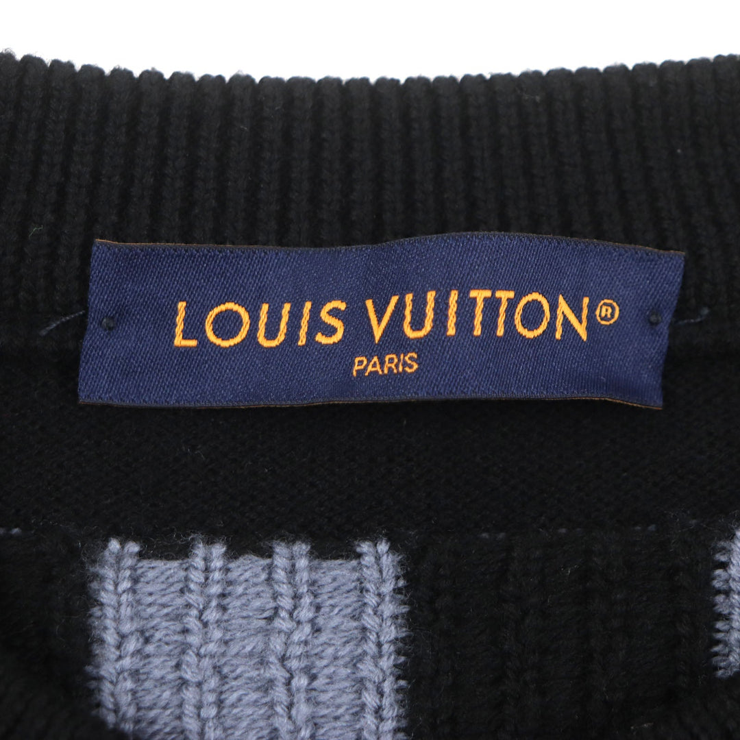 LOUIS VUITTON sweater Main: 100% wool Black Blue Multi LV Fair Isle Macro mens S Used Authentic