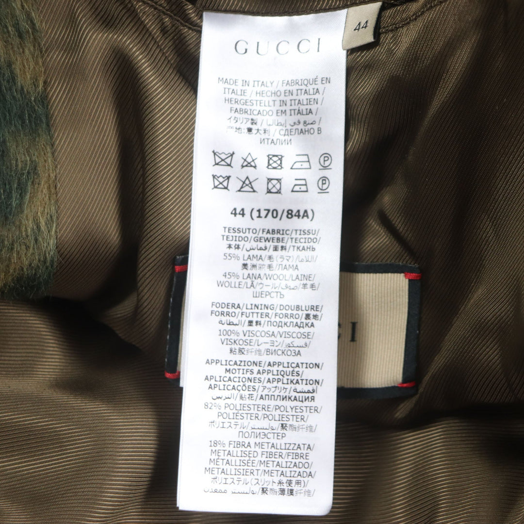 GUCCI Stainless collar coat 639261 Outer: 55% llama, Outer: 45% wool, Lining: 100% rayon, Part: 82% polyester, Part: 18% polyester green mens 44 Used Authentic