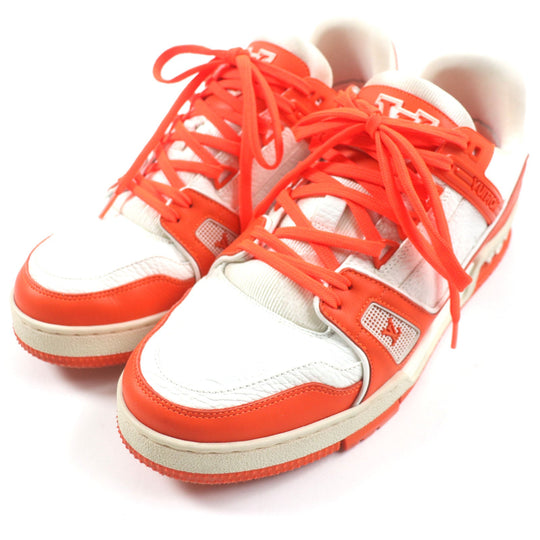 LOUIS VUITTON sneakers Main: Leather Orange white Trainer line mens 7 Used Authentic
