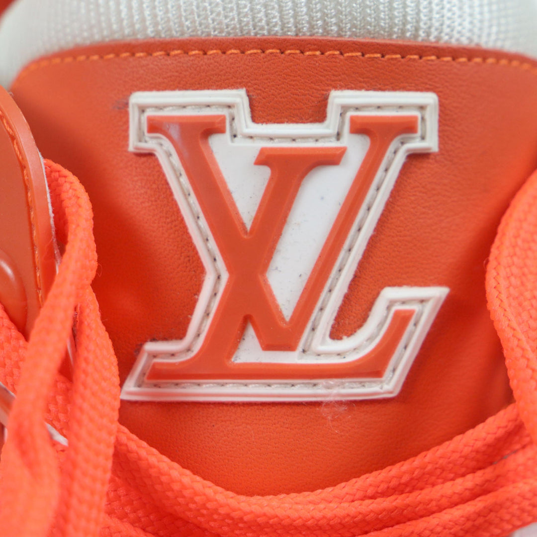 LOUIS VUITTON sneakers Main: Leather Orange white Trainer line mens 7 Used Authentic