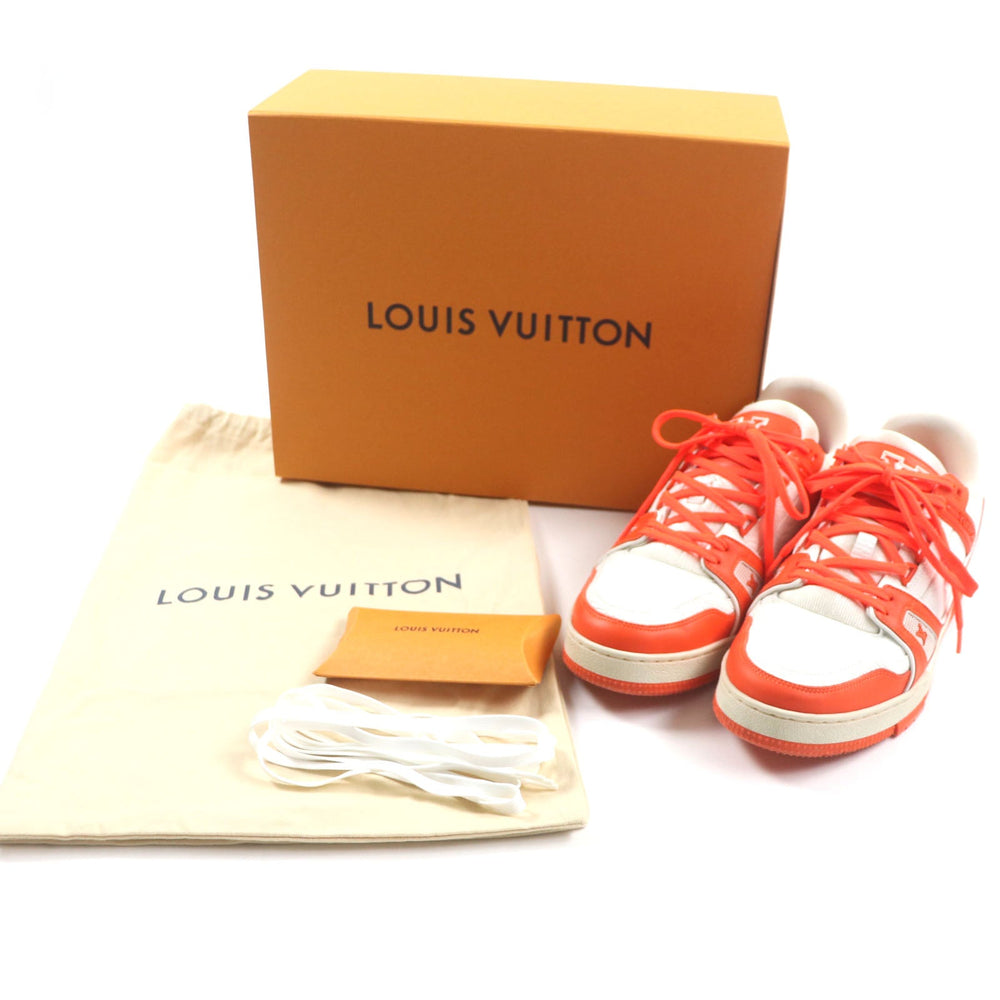 LOUIS VUITTON sneakers Main: Leather Orange white Trainer line mens 7 Used Authentic
