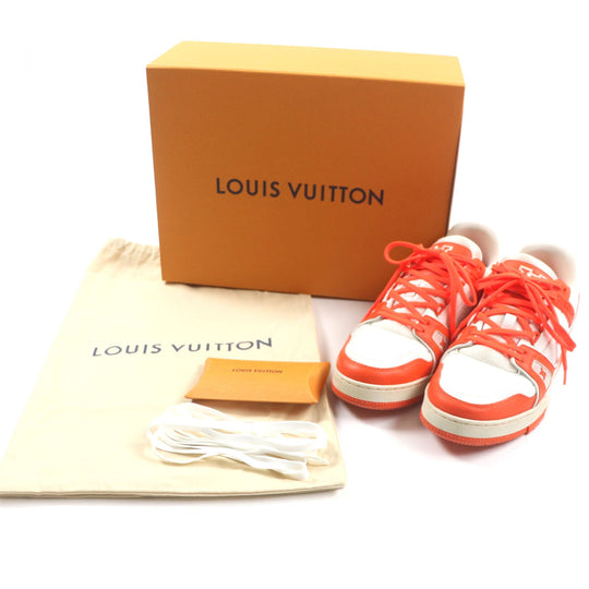 LOUIS VUITTON sneakers Main: Leather Orange white Trainer line mens 7 Used Authentic