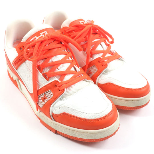 LOUIS VUITTON sneakers Main: Leather Orange white Trainer line mens 7 Used Authentic