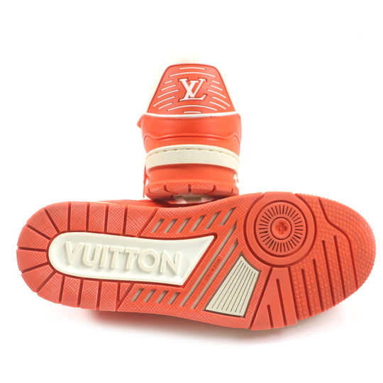 LOUIS VUITTON sneakers Main: Leather Orange white Trainer line mens 7 Used Authentic