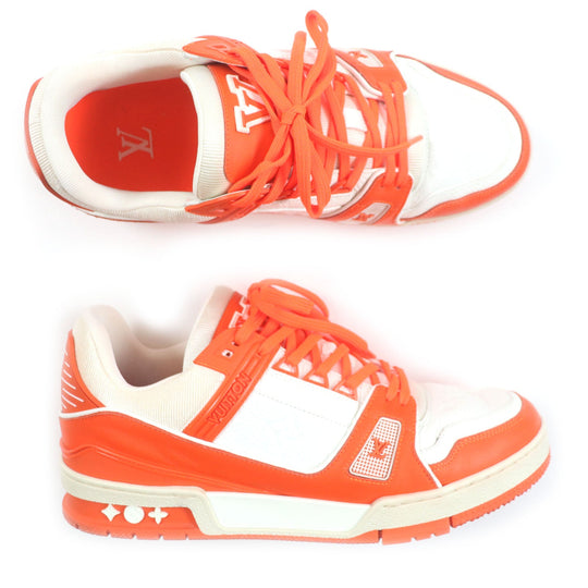 LOUIS VUITTON sneakers Main: Leather Orange white Trainer line mens 7 Used Authentic