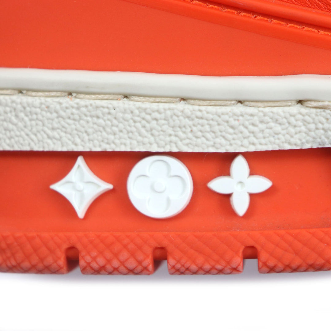 LOUIS VUITTON sneakers Main: Leather Orange white Trainer line mens 7 Used Authentic