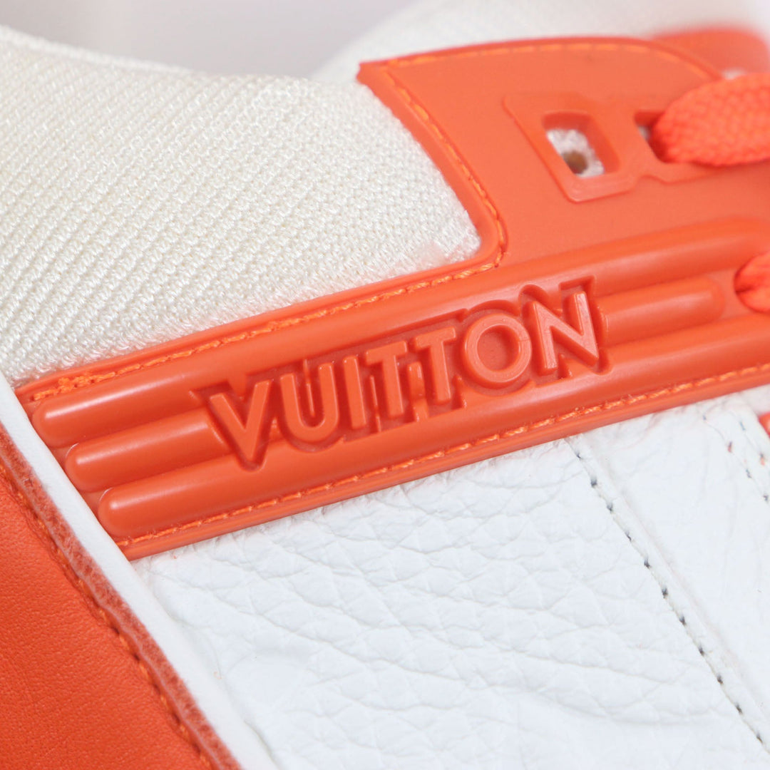 LOUIS VUITTON sneakers Main: Leather Orange white Trainer line mens 7 Used Authentic