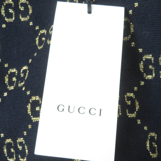 GUCCI cardigan 526758 Main: 77% cotton, Main: 12% nylon, Main: 11% metal fiber, Part: 50% metal fiber, Part: 50% nylon Dark navy gold Women XL Used Authentic