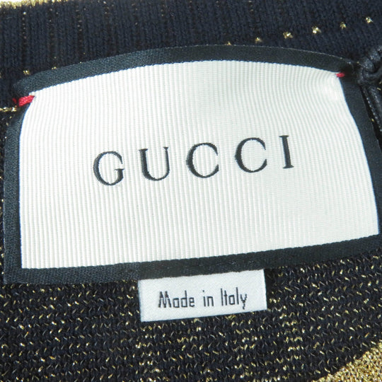 GUCCI cardigan 526758 Main: 77% cotton, Main: 12% nylon, Main: 11% metal fiber, Part: 50% metal fiber, Part: 50% nylon Dark navy gold Women XL Used Authentic