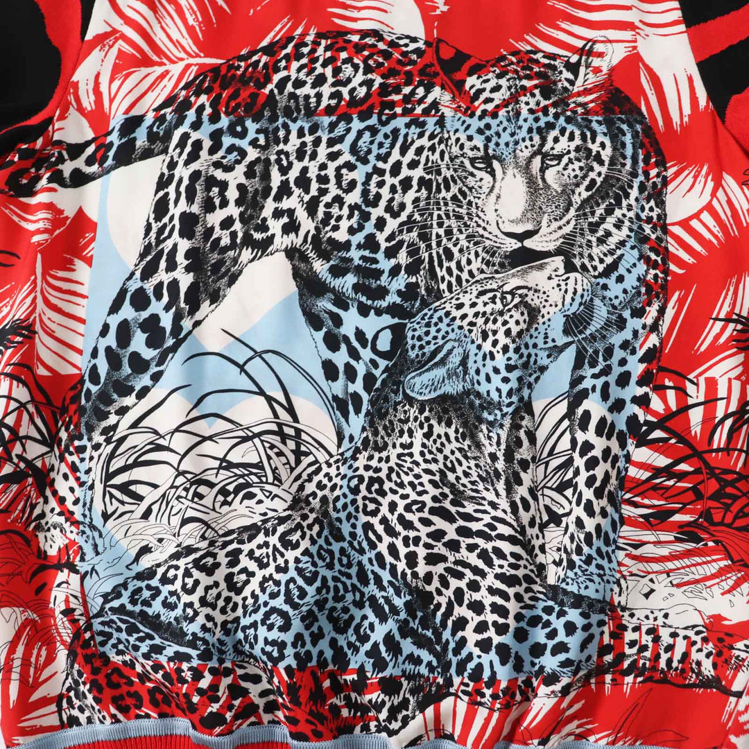 HERMES Short sleeve knit 3E2868D3 Main: 100% silk, Main: 86% rayon, Main: 10% silk, Main: 3% nylon, Main: 1% polyurethane Red x multi JUNGLE LOVE Women 36 Used Authentic